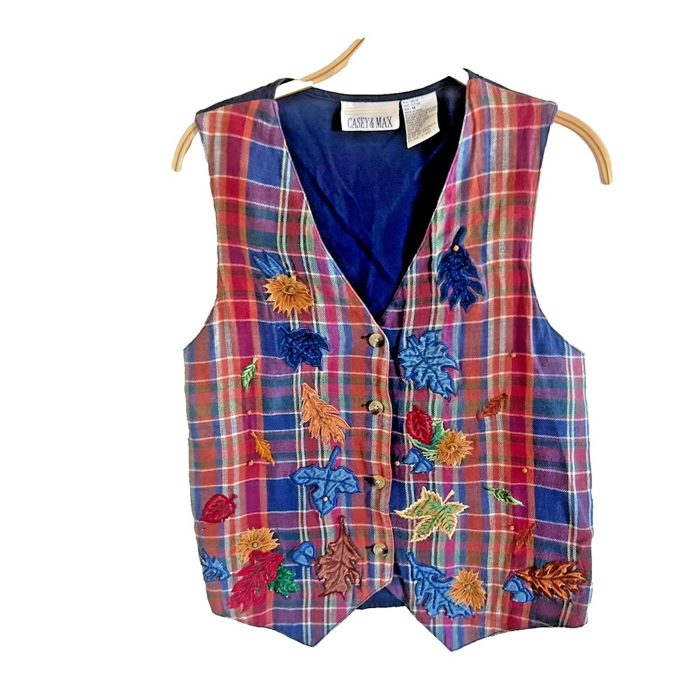 Vintage Casey‎ & Max Womens Leaf Embroidered Patchwork Vest Size Medium Cottage